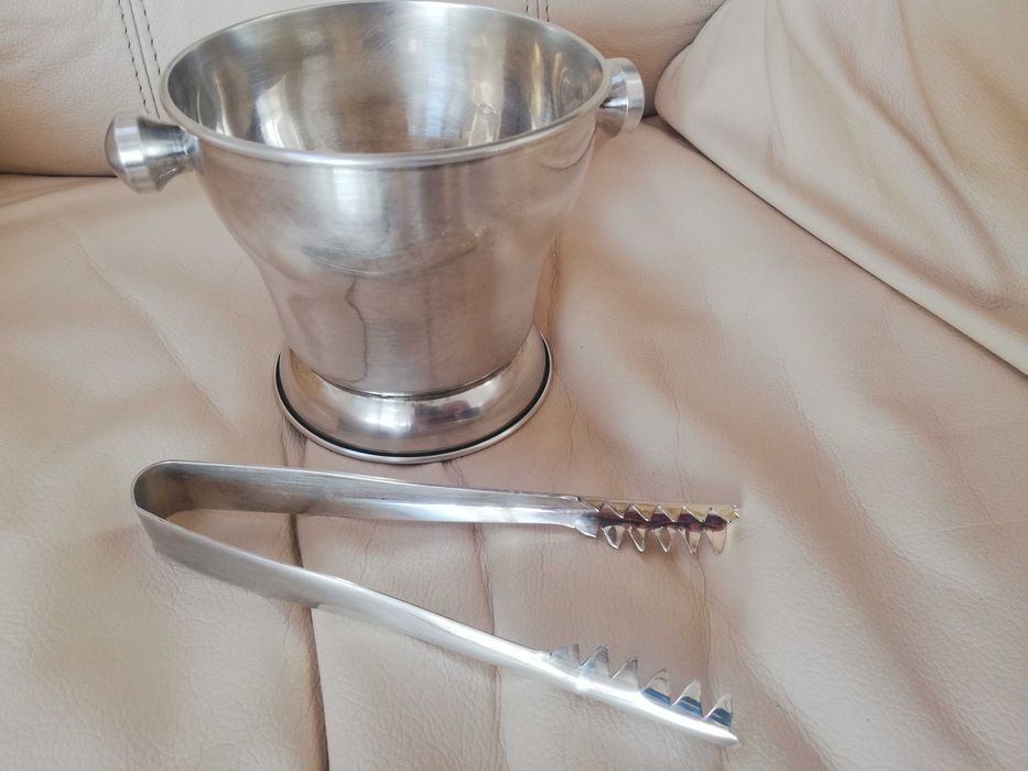 Wiaderko do lodu z szczypcami - silver plated