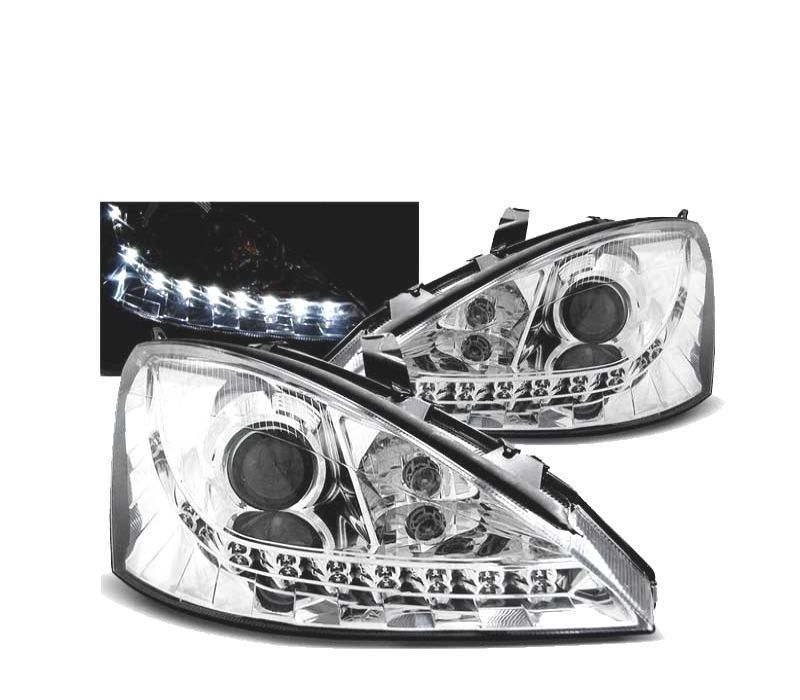 FARÓIS LED DAYLIGHT PARA FORD FOCUS 98-01 CHROME CROMADO