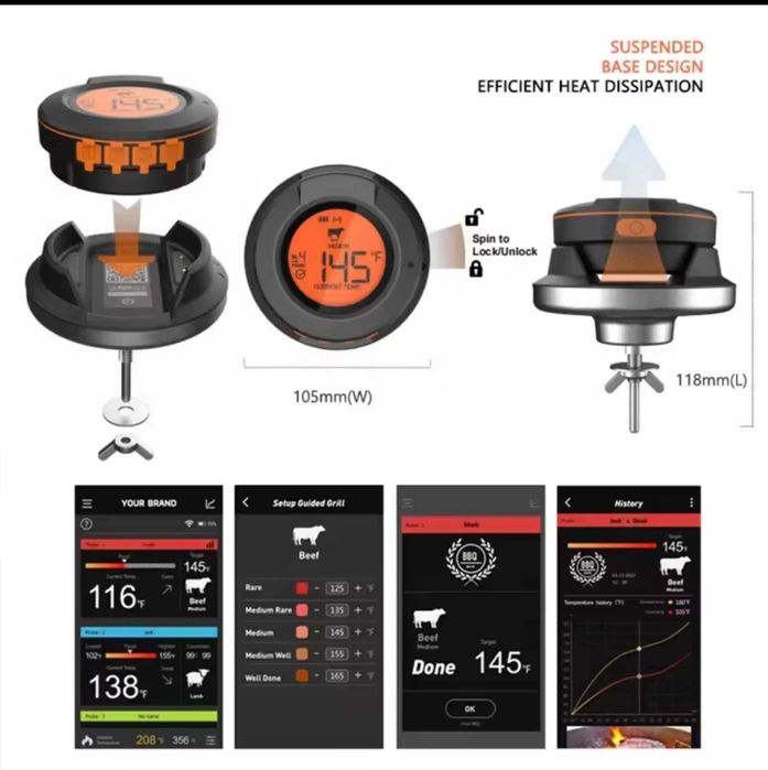 Цифровой Bluetooth беспроводной термометр для гриля Weber, ToGrill bbq