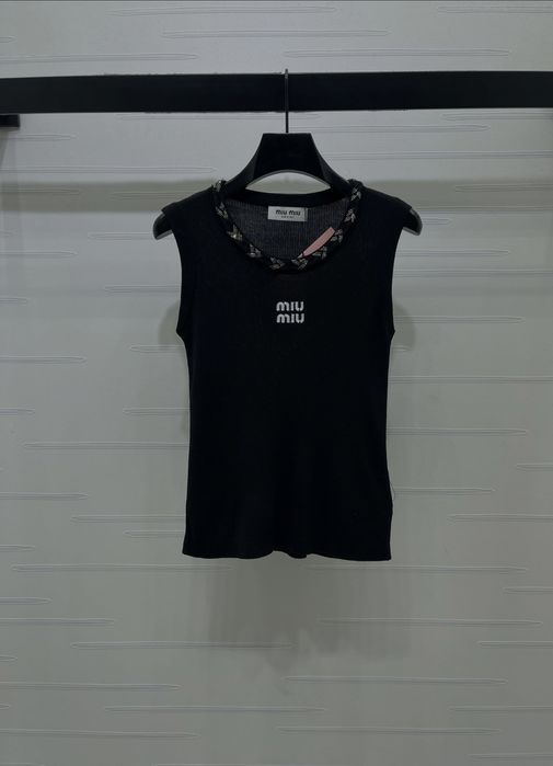 Miu Miu top damski dzianinowy elegancki bez rękawów