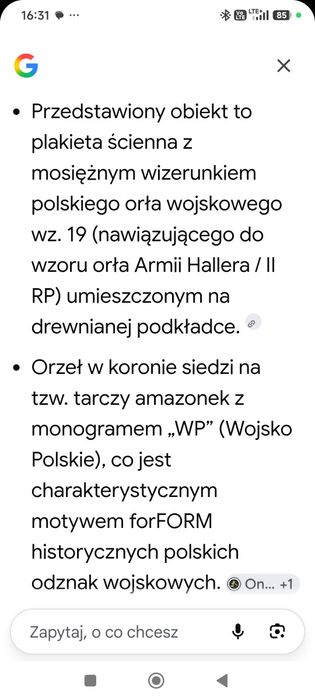 Bardzo duża plakieta ścienna z orłem z mosiądzu