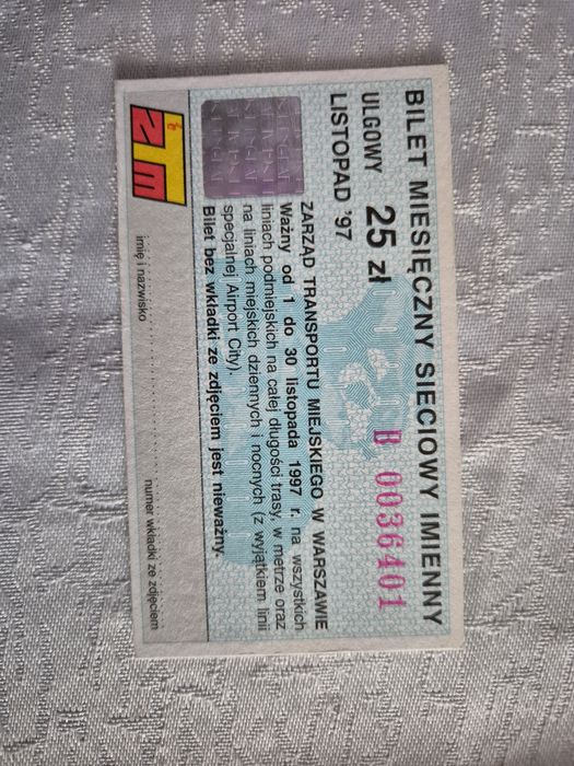 ZTM bilet miesięczny z 97 roku