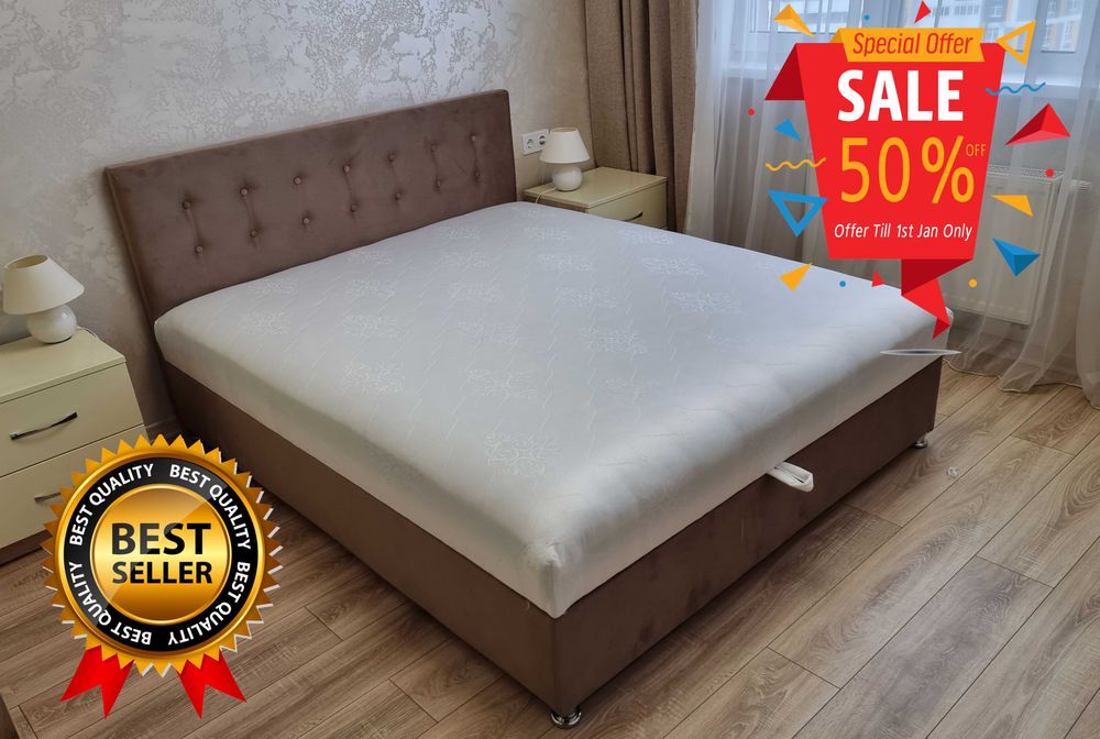 Кровать "Карина" Бисквитный, Одно-, Двоспальная. С матрасом. Ліжко