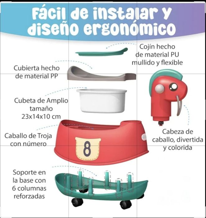 WC portátil,Penico, cavalo de brincar, para criança dos 1 aos 6 anos
