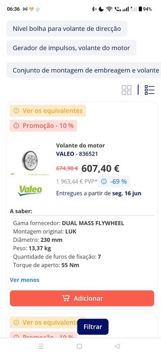 Volante Valeo Bimassa, para embraiagem Peugeot 308 SW 1.5