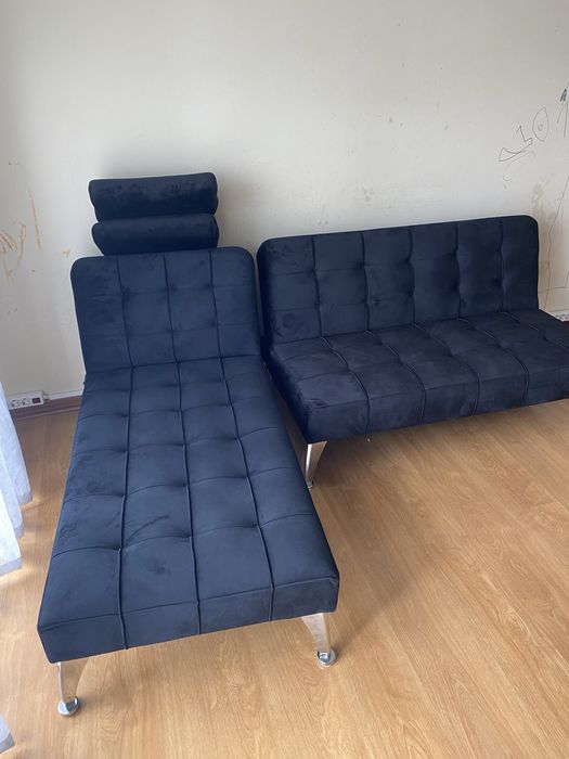 Sofá cama em veludo preto