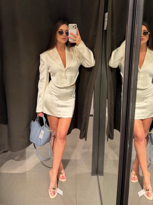 Атласний комплект блейзер + спідничка Zara