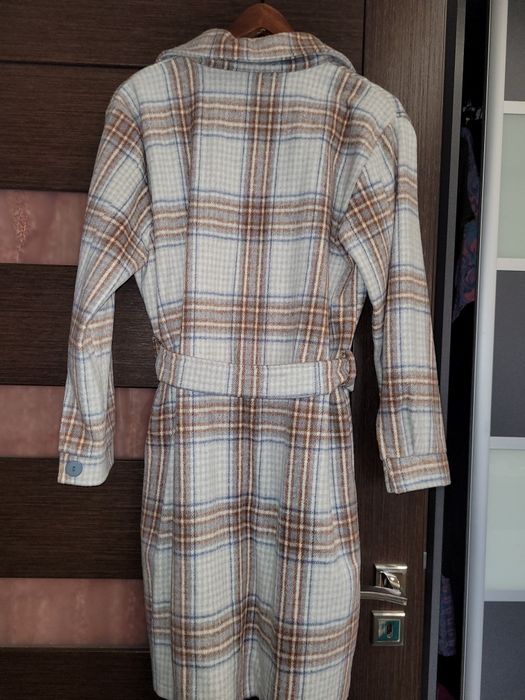 Płaszcz w kratkę wiązany XANA r.S/M