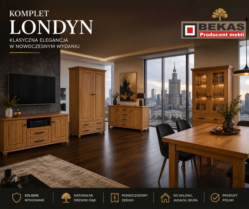 Czarna Komoda RTV Londyn 160`(2D-1s) Blat Dąb Jasny BEKAS Meble Producent