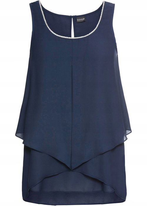 Szyfonowa granatowa bluzka z cyrkoniami 36.