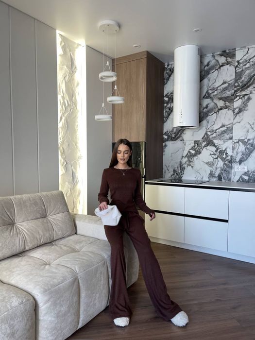 Жіночий ангоровий костюм miu miu, лонгслів+штани, косичка