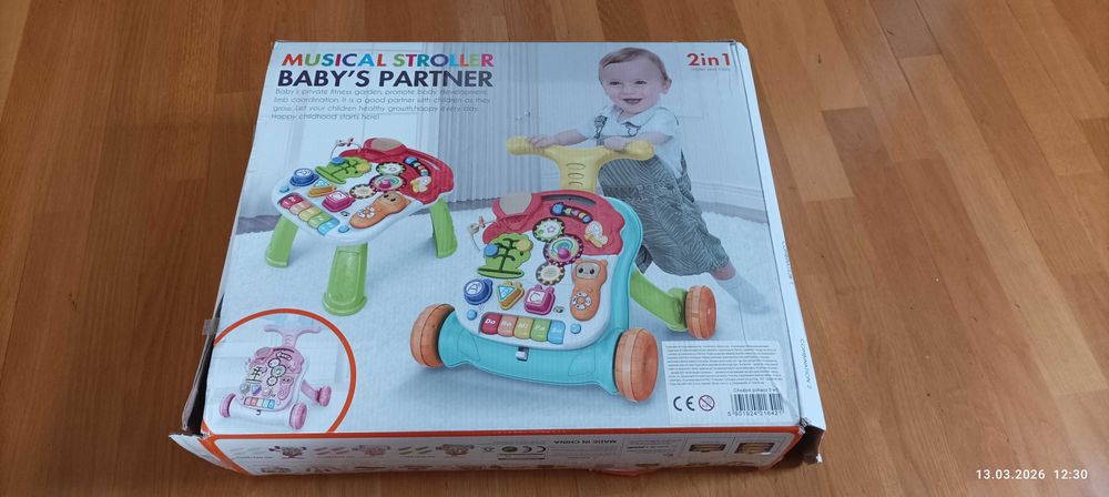 Chodzik pchacz 2w1 + stolik edukacyjny – gra, stan dobry