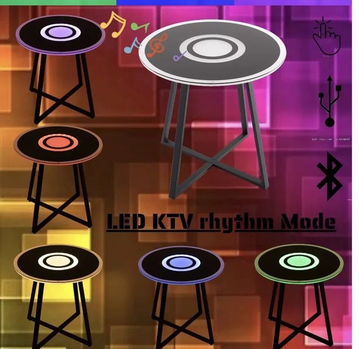 Круглый скляний стіл із підсвіткою зарядкою