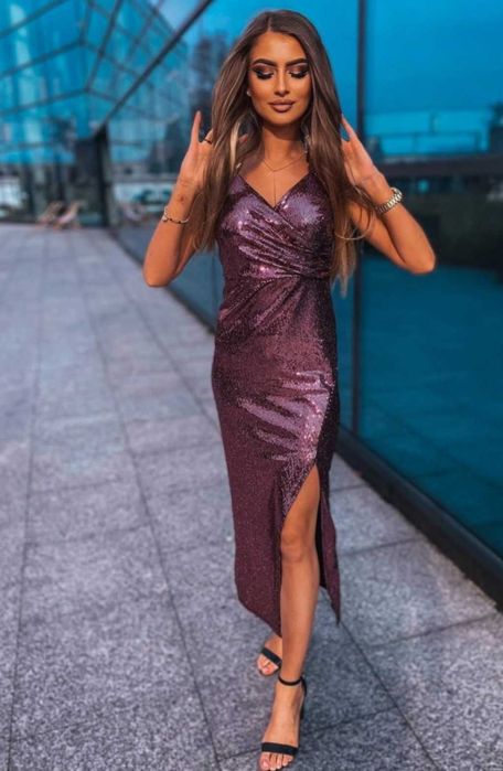 Sukienka na sylwestra brokat efekt WoW  na S M L dluga maxi