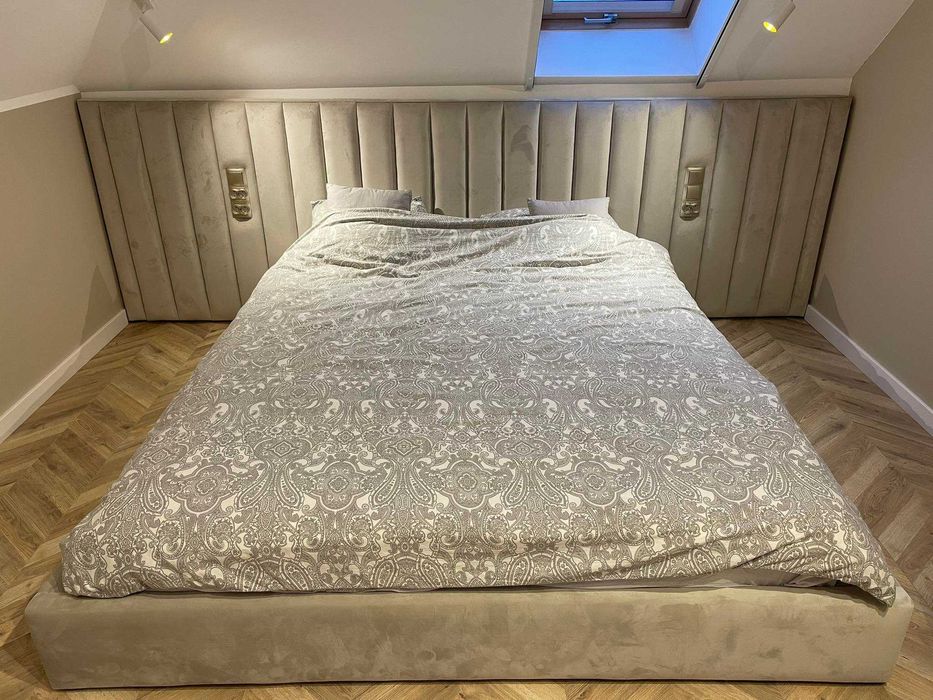 łóżko tapicerowane, pojemnik, szerokie wezgłowie, producent 140 x 200