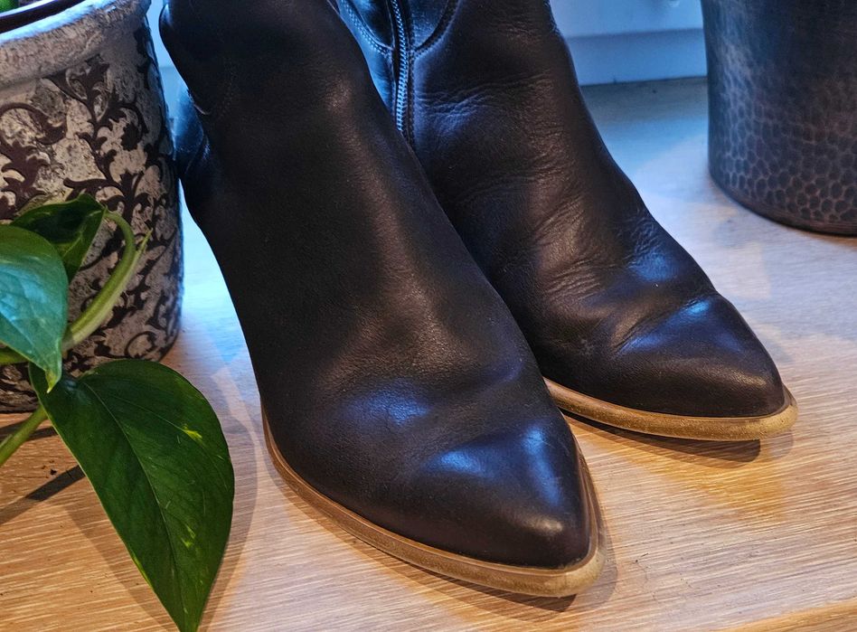 Czekoladowe ciemny brąz kozaki kowbojki do kolan skóra R.Polanski 38