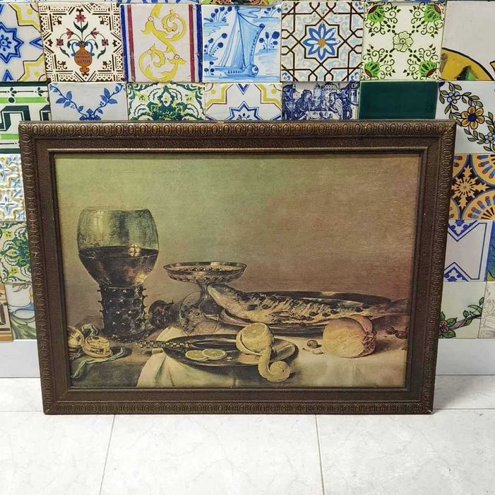 Quadro antigo com natureza morta 60x40cms