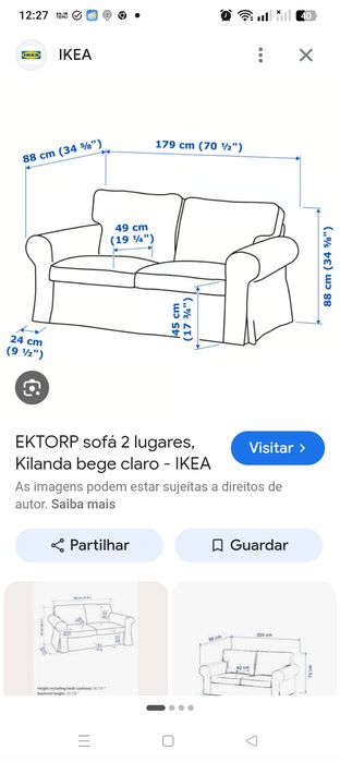 Sofá de dois lugares modelo Ektorp