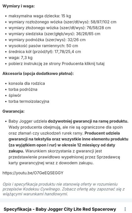 Wózek spacerowy baby jogger city lite