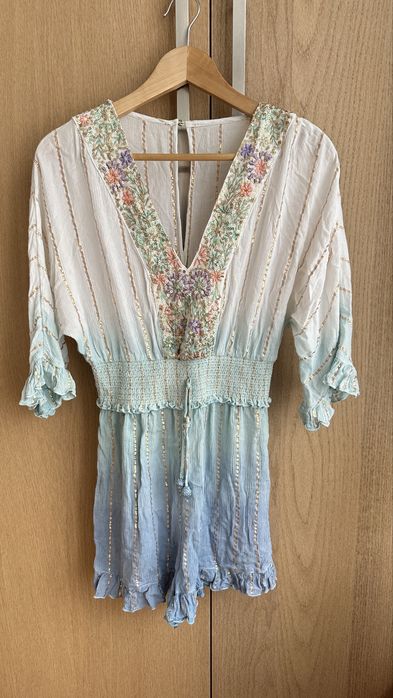 Krótki kombinezon M 38 niebiesko biały wakacje festival lato summer m Zara premium classic mood