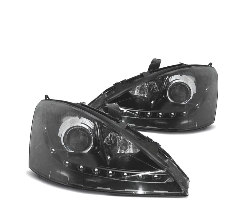 FARÓIS OPTICAS LUZ DIURNA PARA FORD FOCUS MK1 11/2001-10/2004 FUNDO PRETO H7