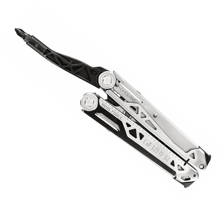Gerber Dual-Force Multi-Tool – Black/Silver (12 Tools), повнорозмірний мультитул для силової роботи ,нейлоновий чохол ,викрутка ,біти ,пилка ,напилок
