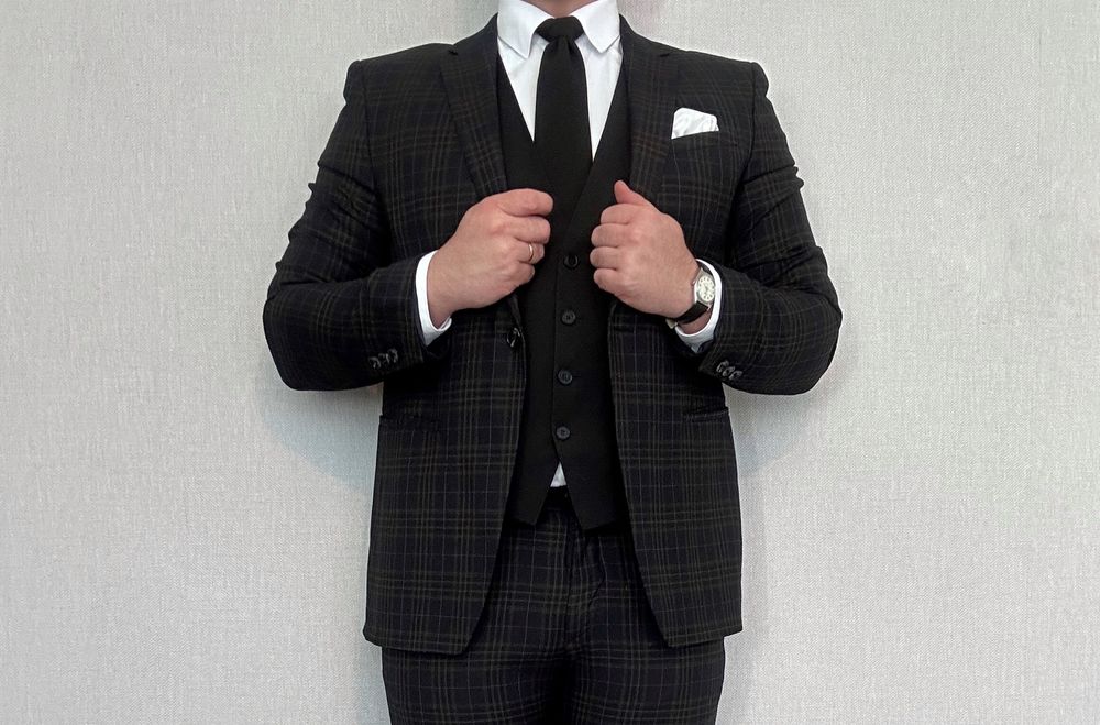 Garnitur granatowy krata Zara 50/40