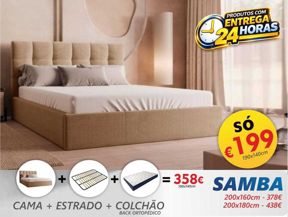 Cama de Casal Estofada Samba - Direto do Fabricante de Paços de Ferreira.