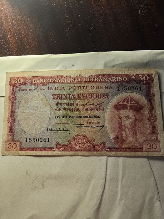 Nota ndia Portuguesa 30 Escudos 1959 P 41 Vila Nova De Famalic o E 