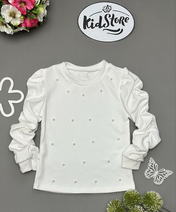 Biała bluza dla dziewczynki z perelkami