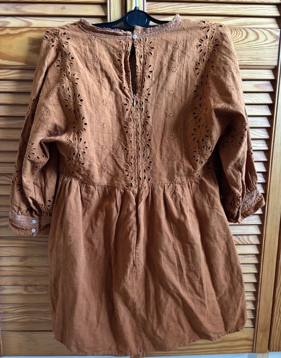 Brązowa sukienka krótki kombinezon boho na lato bawełna camel Zara