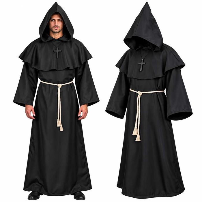 Przebranie Mnicha Halloween Habit Kaptur Krzyż Sznur 130 cm