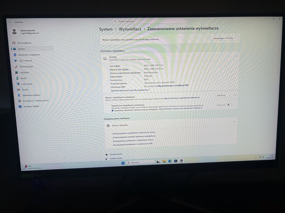 Monitor Acer Nitro xv3 240 hz 0.5 ms 1920x1080 full hd 25 cali