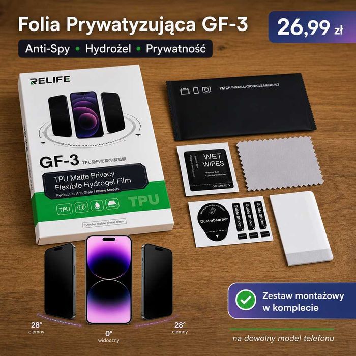 Folia Prywatyzująca HYDROŻEL (Anti-Spy) na Twój telefon + Zestaw