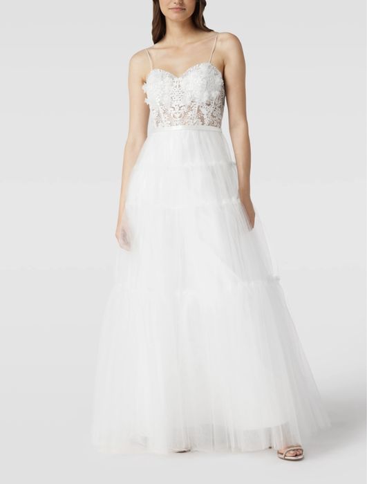 Suknia ślubna, dress, sukienka, koronkowa, tiul, ramiączka, M / 38