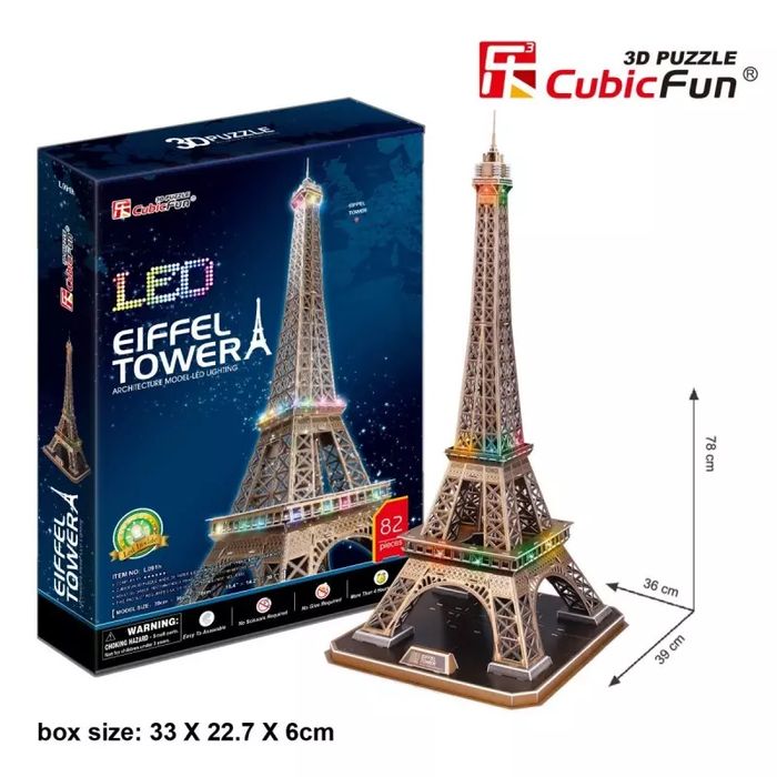 Puzzle 3D. Francja. Wieża Eiffla (podświetlana). Cubicfun. Nowy Produkt