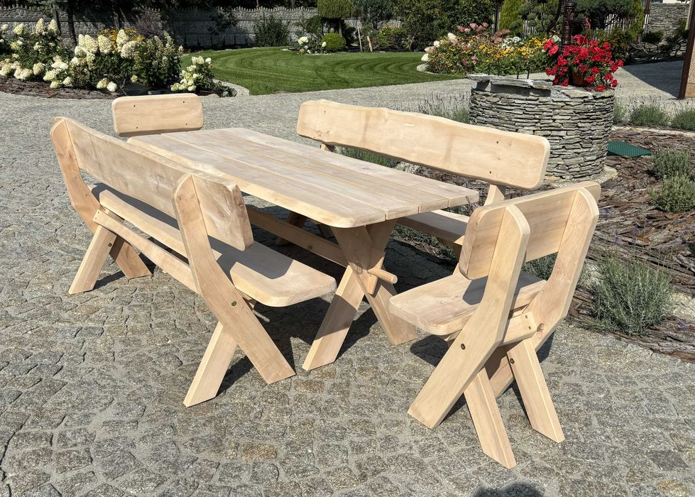 Meble ogrodowe solidne drewniane olchowe zestaw komplet OD RĘKI