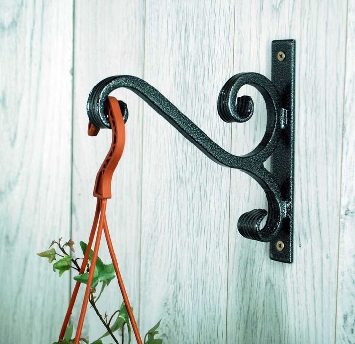 Wieszak Hak Uchwyt metalowy kuty na doniczkę - Srebrny Antyczny (W40)