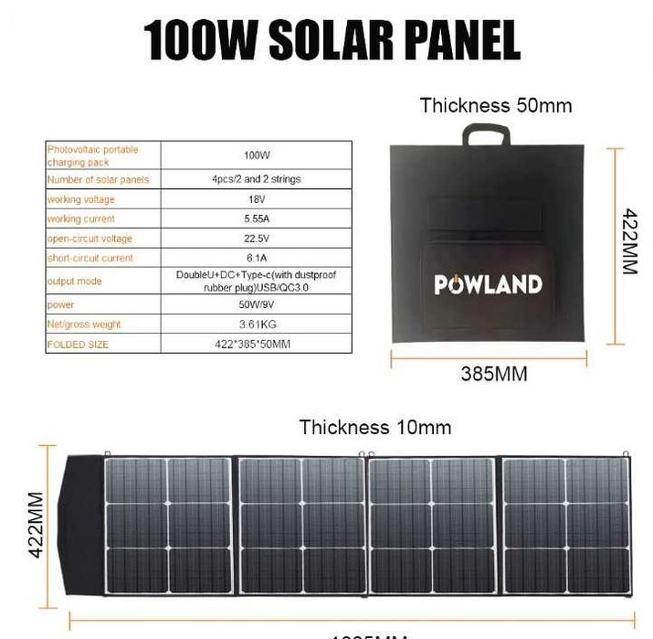 Painel Solar Dobrável Portátil 100W 20.5V ou 200W 20.5V