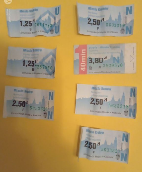Sprzedam skasowane bilety z miasta Kraków nie aktualne  7 szt.