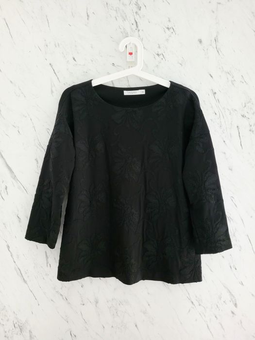 Bluza 34 XS bluzka oversize z kwiatami haft 3D rękawy ¾ minimalizm