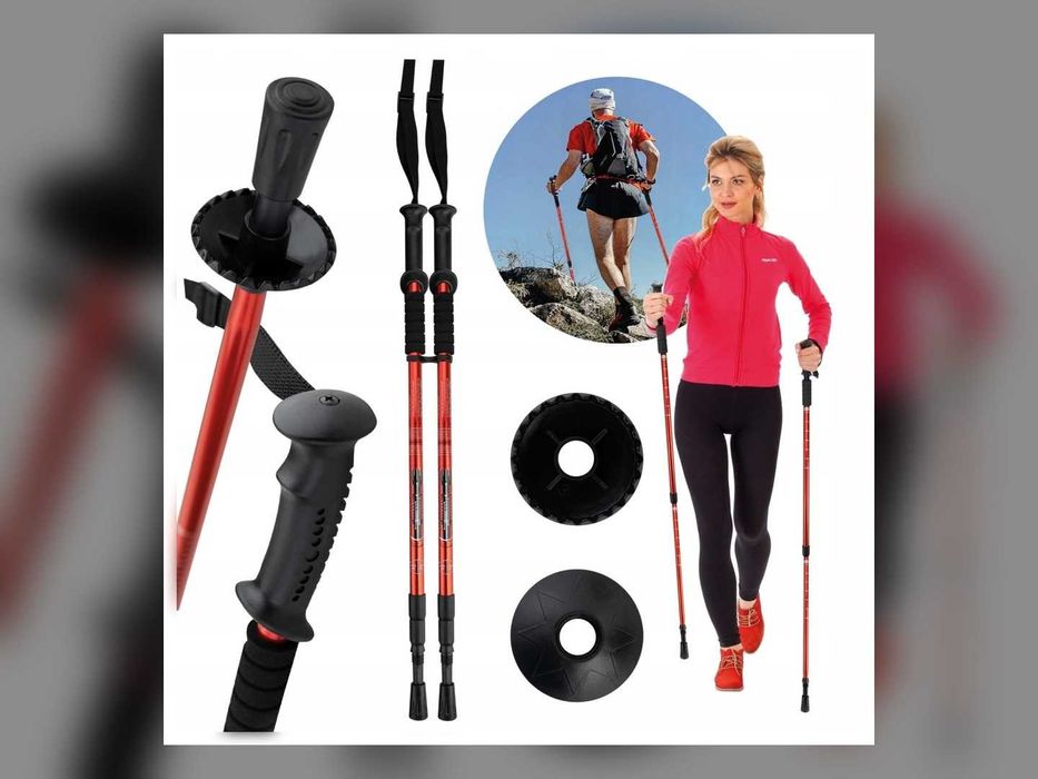 Kijki Do Nordic Walking 2 Szt Regulowane 63,5-135 Cm Trekkingowe 3 Segmentowe Czarne Do Chodzenia