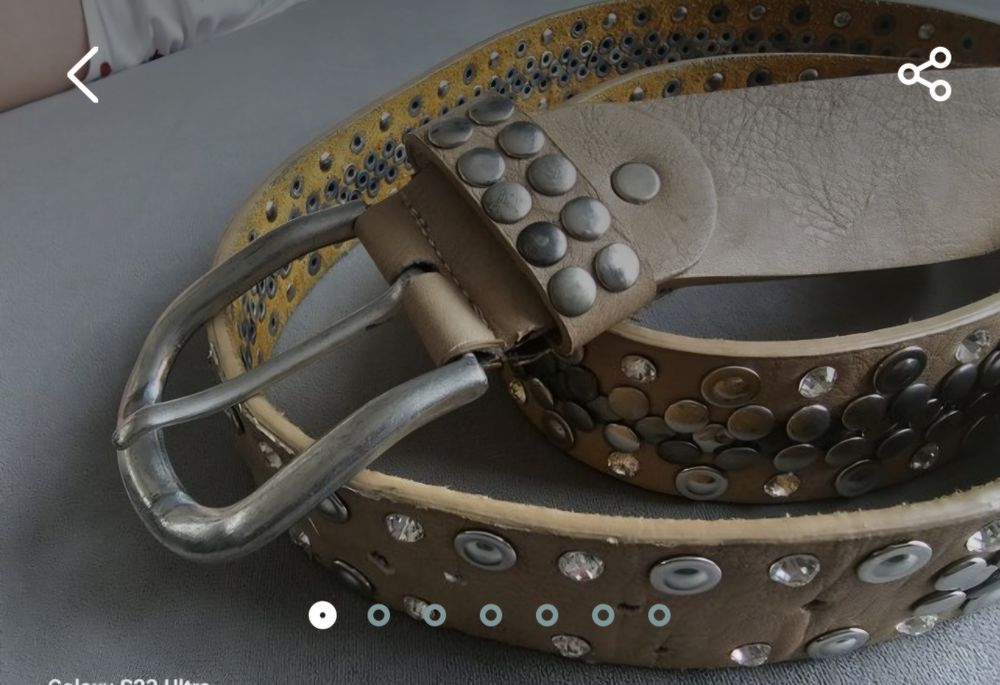 Skórzany pasek z kryształami i nitami