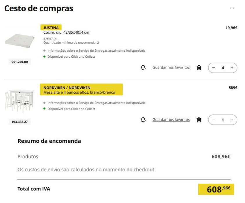 Mesa alta Nordviken com cadeiras e 4 coxim. Já esta desmontada.