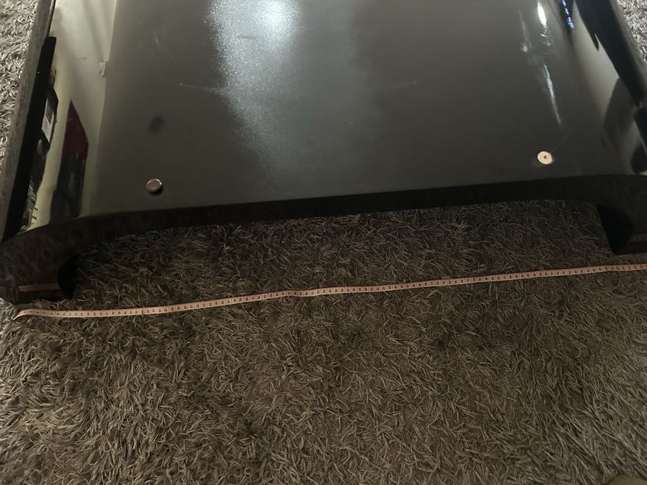 Mesa de sala estar madeira lacada preto e vidro preto