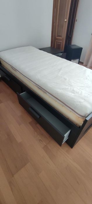 Cama indiv/dupla c/2 gav 2colchoes, branco BRIMNES
