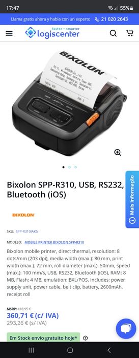 Impressora Bixolon portatil com Bluetooth novas