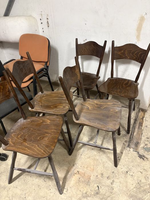 Krzesla patyczaki PRL drewniane -5 szt