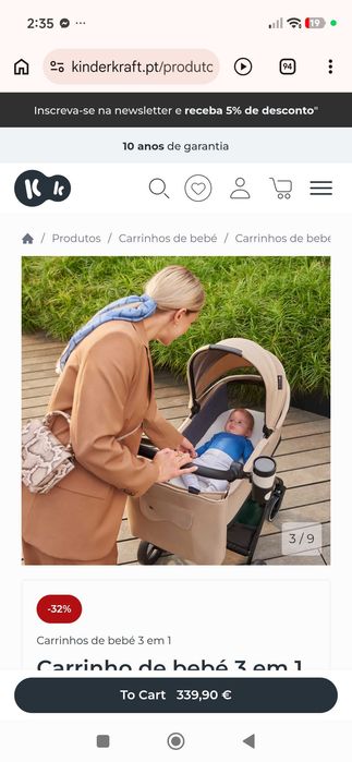 Carrinho KINDERKRAFT de Bebé Universal Yoxi 3 em 1 (Bege)