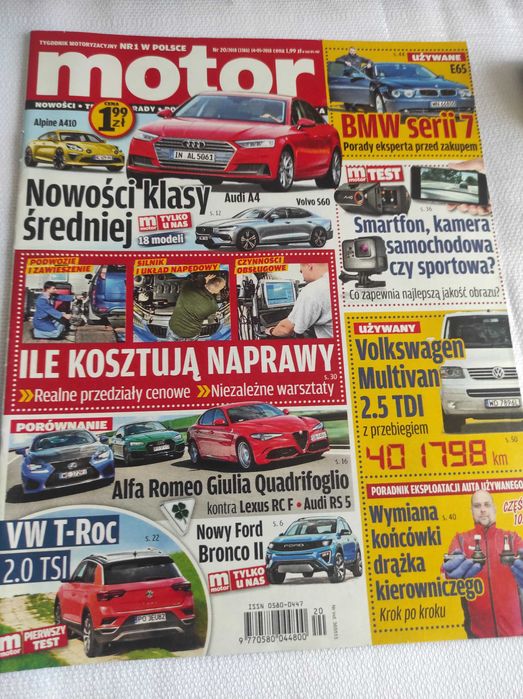 Czasopismo Motor WYSZUKAJ Auto 20/2018 Giulia RS5 A4 seria 7 Multivan